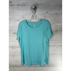 St. John's Bay Shirt Womens XL Turquoise Scoop Neck Short Sleeve Cotton‎ Casual